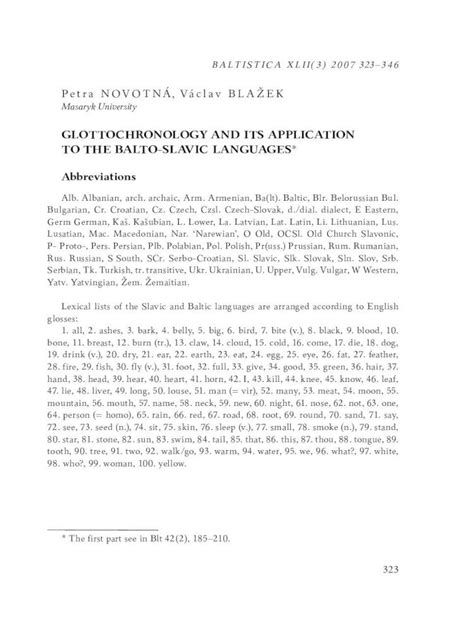 Pdf Glottochronology And Its Application To The Balto Slavic