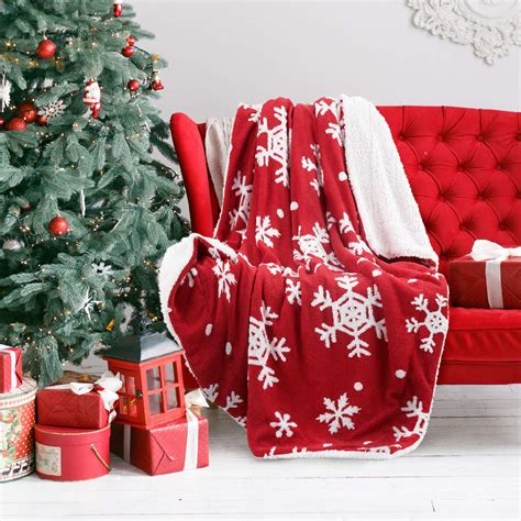 Bedsure Christmas Throw Blanket Sherpa Fleece Snowflake Holiday Blanket
