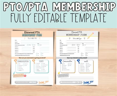 PTA Membership Form Fully Editable Template. - Etsy