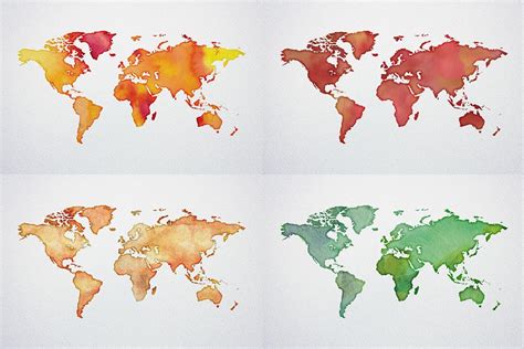 Watercolor World Maps Epspng Custom Designed Illustrations