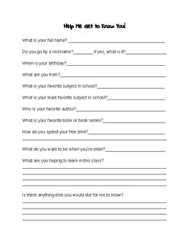 Middle school me worksheet activity