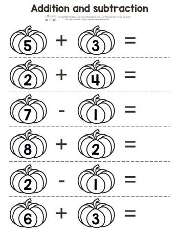Advanced addition and subtraction exercises. Pumpkin Addition and Subtraction Worksheets - itsybitsyfun.com