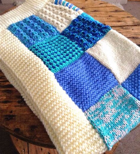 Knitted Patchwork Blanket Blue Baby Blanket By Theknittingattic Baby