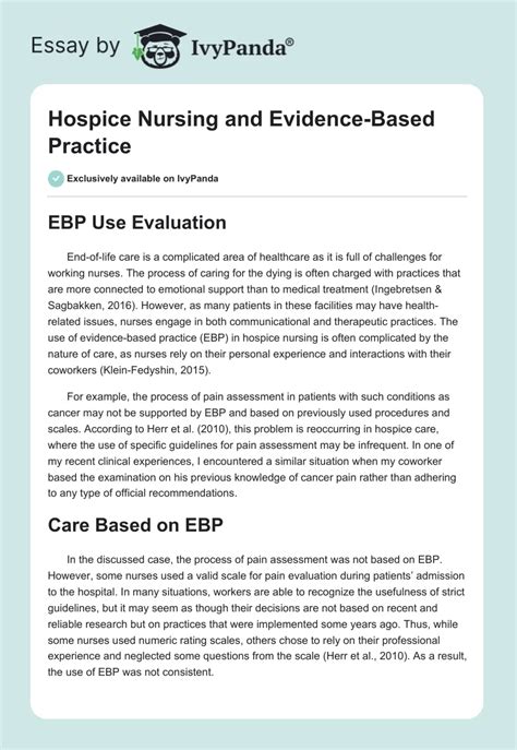 Hospice Nursing And Evidence Based Practice 585 Words Essay Example