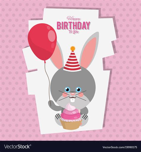 Happy Birthday Bunny Cartoon Card Royalty Free Vector Image