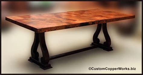 All pieces are handmade from old rustic wood and accented or covered with hammered copper panels and tops. copper dining tables | Mexican copper top dining tables ...