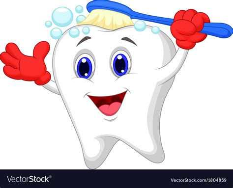Happy Tooth Cartoon Brushing Royalty Free Vector Image