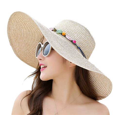 Womens Wide Brim Sun Protection Straw Hatfolable Floppy Hatsummer Uv Protection Beach Cap