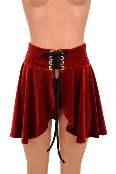 Open Front Lace Up 15 Long Circle Cut Skirt In Red Etsy