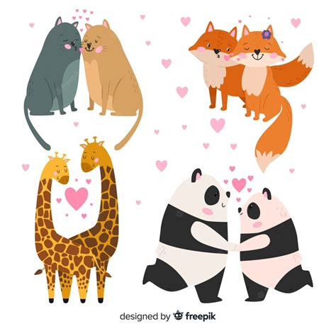 Free Vector Cute Animal Couples Collection For Valentines Day