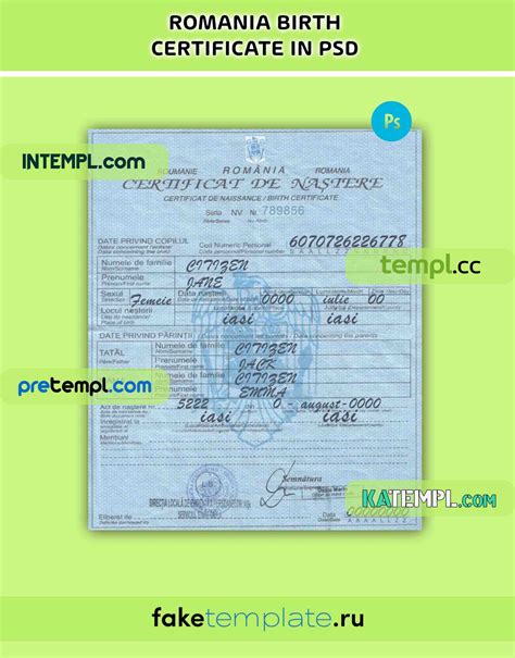Romania Birth Certificate Psd Download Template