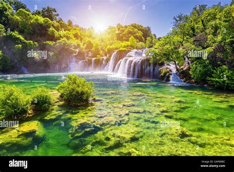 Beautiful Skradinski Buk Waterfall In Krka National Park Dalmatia
