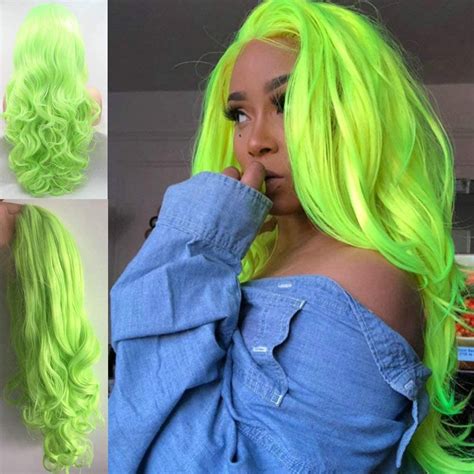 Best Fluorescent Green Wig For Women Long Body Wave Synthetic Lace