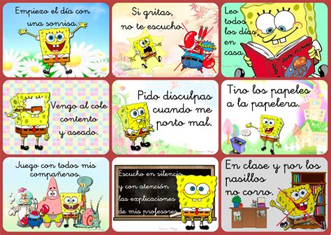 Decoración para piezas de niños. Bob Esponja y sus amigos Normas de clase -Orientacion Andujar