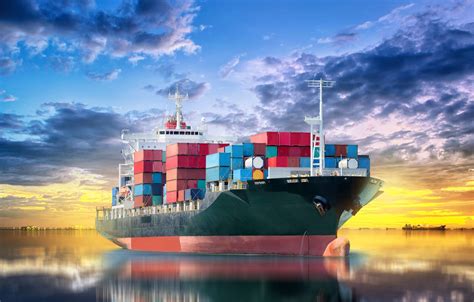 Photo Wallpaper Blur Horizon Port Space Summer Container Ship
