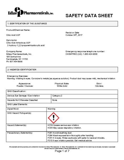 Safety Data Sheets Edlaw Pharmaceuticals Inc