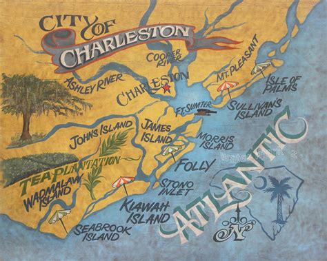 Charleston South Carolina Beach Map Print Art