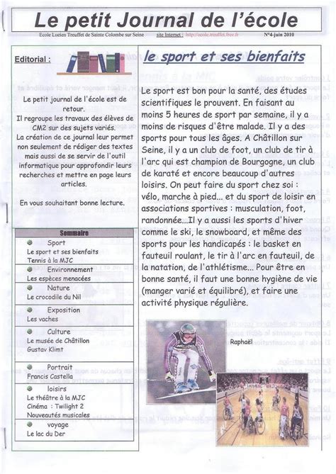 Journal scolaire 2020 projet 2ac. Pôle scolaire Lucien Treuffet: Le petit journal de l'école