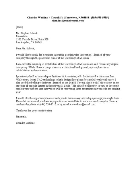 Check spelling or type a new query. Internship Cover Letter