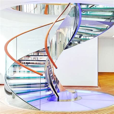 Frameless Steel Glass Balustrade Interior Curved Staircase