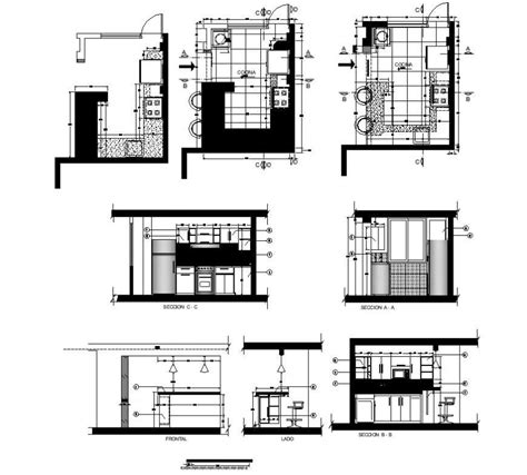 Kitchen Interior Elevation Plan And Sectional 2d View Cad Structural