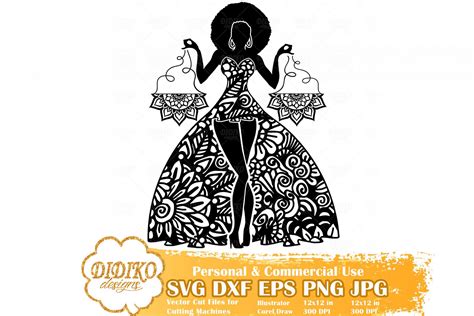 Download Black Woman Leo SVG, Zentangle Woman SVG, Black Woman in Dress SVG, Fashion Afro Woman Svg ...
