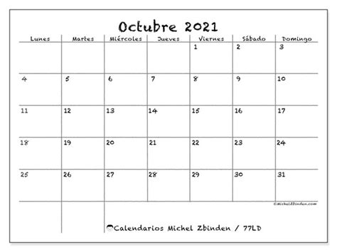 Calendario “77ld” Octubre De 2021 Para Imprimir Michel Zbinden Es