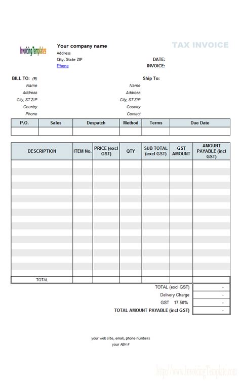 Australian Tax Invoice Template Excel Invoice Example