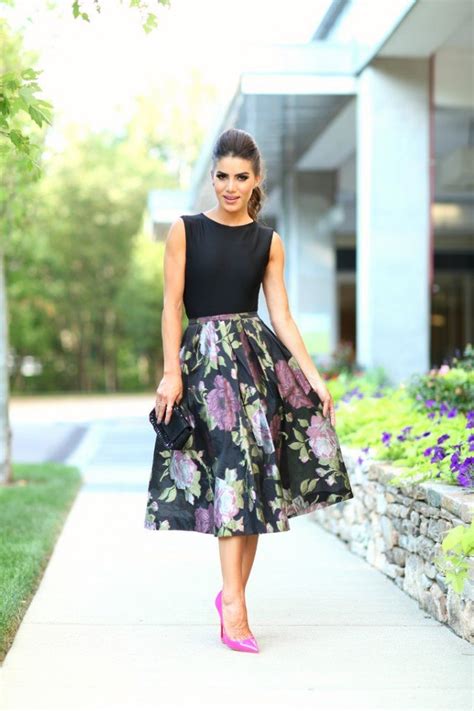 Dressy Floral Midi Skirt With Pink High Heels Pictures Photos And