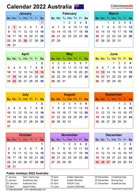 Not for commercial distribution or resale. Australia Calendar 2022 - Free Printable Word Templates