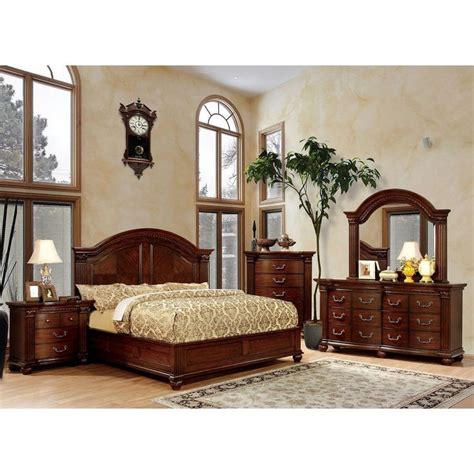 Furniture Of America Tamp Traditional Cherry Solid Wood Panel Bed Bed