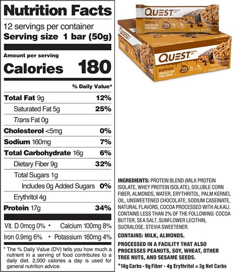 Quest Nutrition Chocolate Chip Cookie Dough Protein Bar Pack Of 12