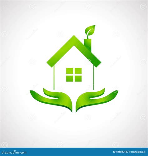 Eco House And Green Home Logo Concept With Leaf Stock Vector