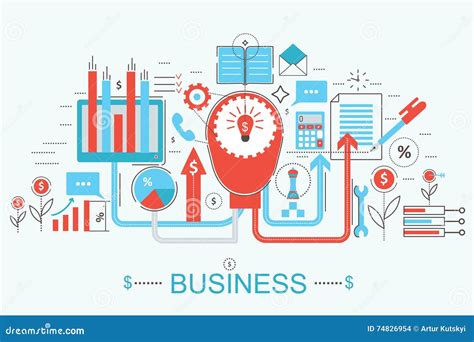 Modern Flat Thin Line Design Finance And Business Concept Stock Vector