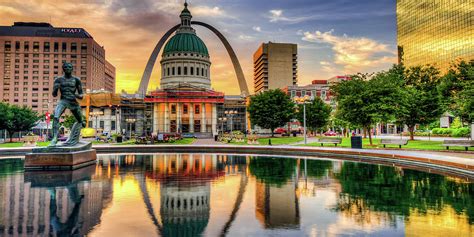 Saint Louis Gateway Arch And Courthouse Sunrise Panorama Photograph By