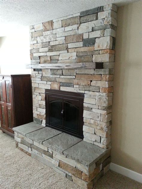 Fireplace Remodel Cultured Stone New Insert Raised Hearth Custom