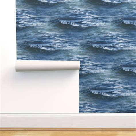 Peel And Stick Wallpaper 3ft X 2ft Ocean Water Sea Waves Blue Nautical