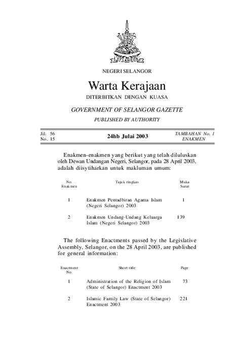 Enakmen ugama bukan islam (kawalan pengembangan dikalangan orang islam) (negeri selangor) 1988. (PDF) Enakmen Pentadbiran Agama Islam Selangor 2003 | Mohd ...
