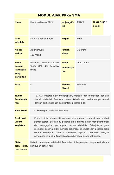 Final Ma Pkn F Ujs A Sma Fase F High Modul Ajar Ppkn Sma Nama