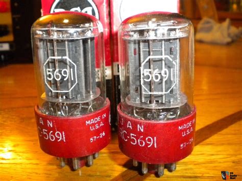 RCA JAN CRC 5691 6SL7GT Red Base Tubes Matched Pair Photo 3915475