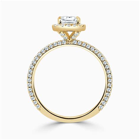 18ct Yellow Gold Radiant Cut Halo With Micro Pave Engagement Ring