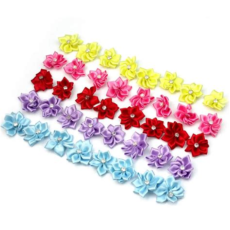 new 40 pcs mixed colors satin ribbon flowers bows lovely decorating for craft accessories