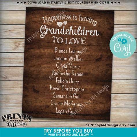 Grandchildren Sign With Names Of Grandkids Grandparents T