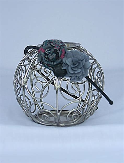 Paisley Design Rolled Rosette Gray Flower And Embellishment On A Thin
