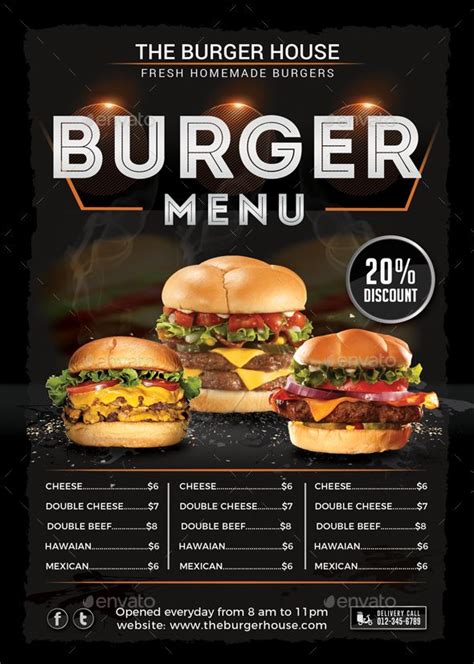 Burger Menu Flyer Burger Menu Food Menu Design Fast Food Menu