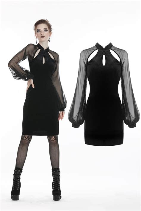 retro black tight dress with mesh sleeves dw270 n dark in love
