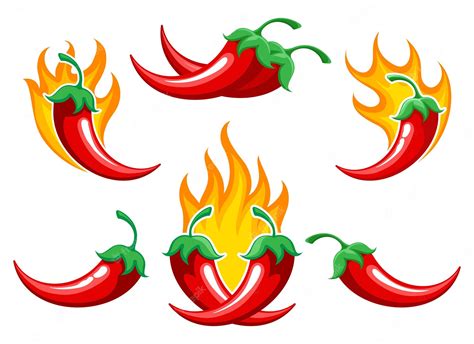 Premium Vector Chili Pepper On Fire Set