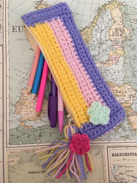 Crochet Pencil Case Make Up Bag Woollen Envelope Etsy Crochet