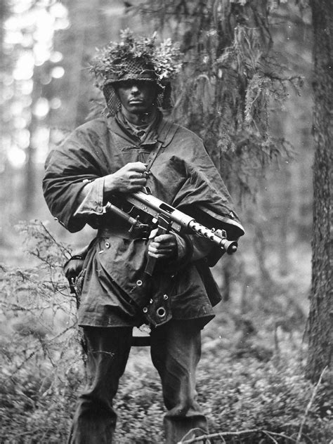 Swedish Soldier With Kpist M45 Smg With Blank Firing Adapter On