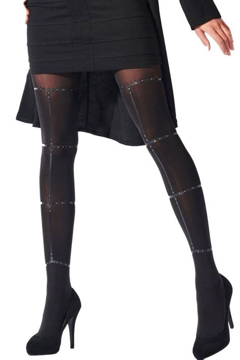 strappy print tights avn9 printed tights black opaque tights fashion